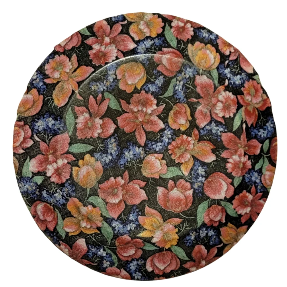 Vtg Plate Glass Hands Crafted Floral Deco